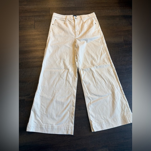 Anthropologie Maeve High Waist Wide-Leg Pants Ivory Women Size 32 Classic Casual - Picture 1 of 7